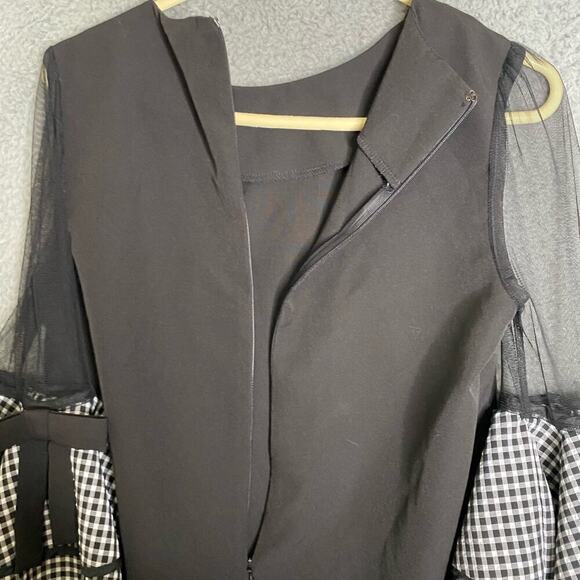 Gracia black bows plaid fancy date night dramatic bell sleeves dressy blouse S - Picture 6 of 10